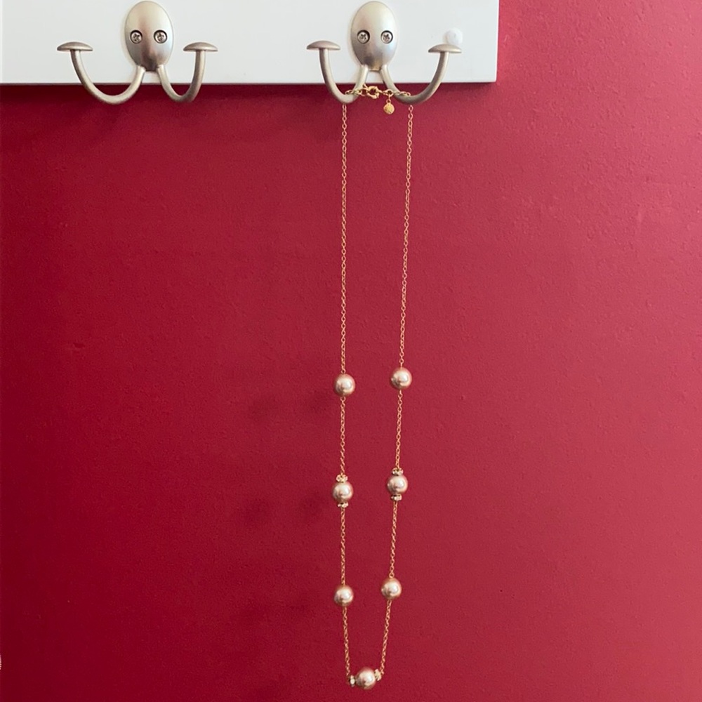 J.Crew Pink Pearl long Station Necklace